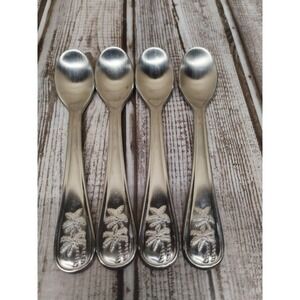 4 Cambridge PALM TREE w/ Coconuts Stainless Satin 5" Condiment Sugar Spoons Mini